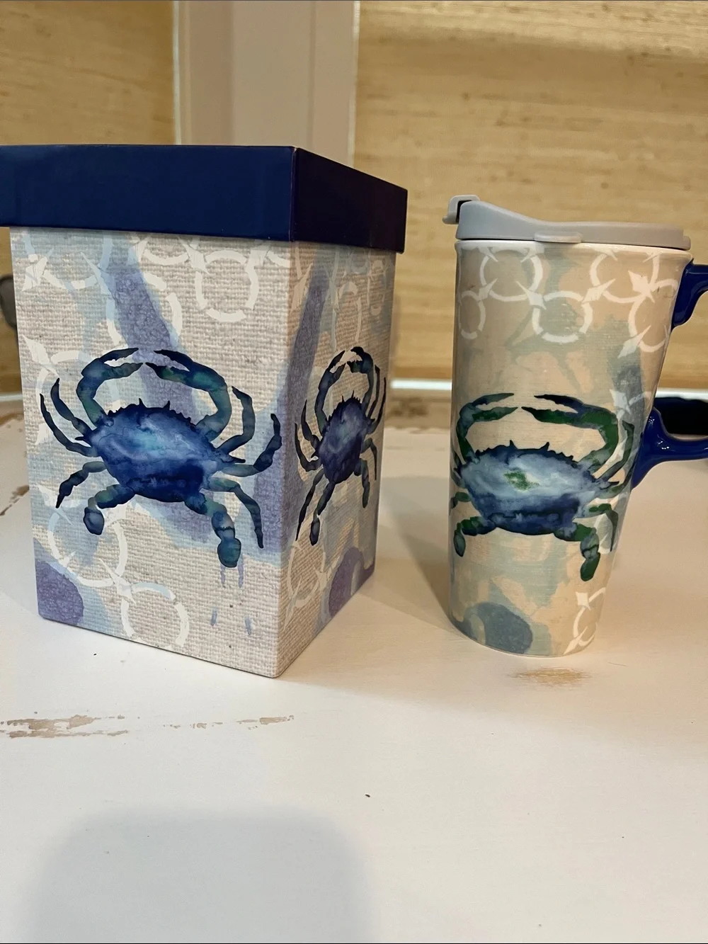 Blue Crab Ceramic Travel Mug with Handle